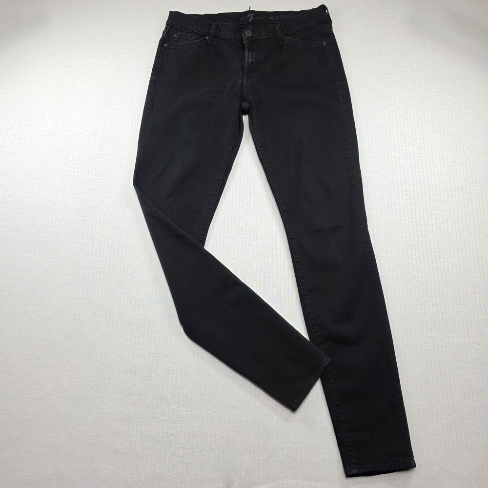 7 For All Mankind Black Denim The Skinny Jeans Size 30 Classic Clean Casual